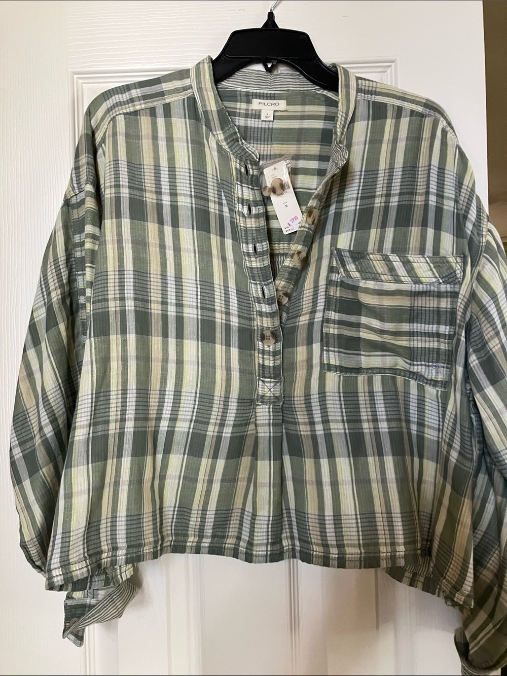 Pilcro Green Plaid Button-Front Casual Shirt